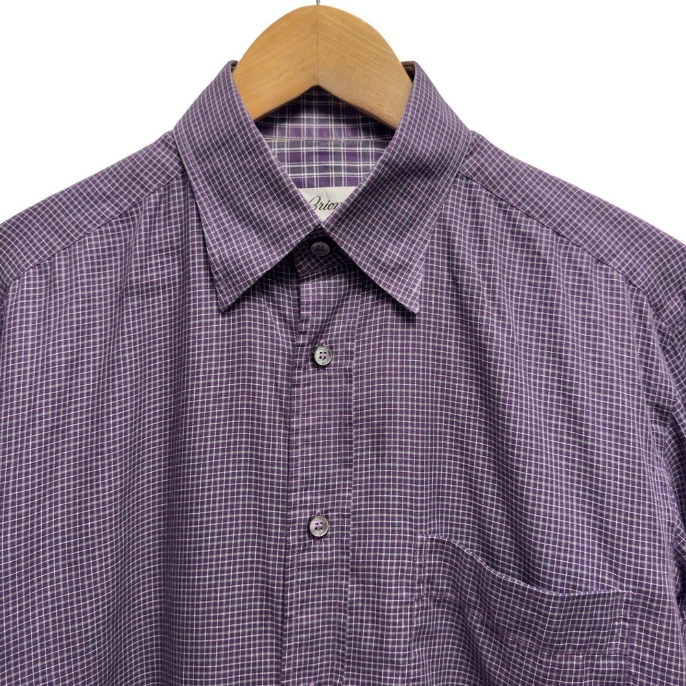 Brioni Mens Medium Purple Plaid/Gray Long Sleeve Button Front Cotton Shirt Italy